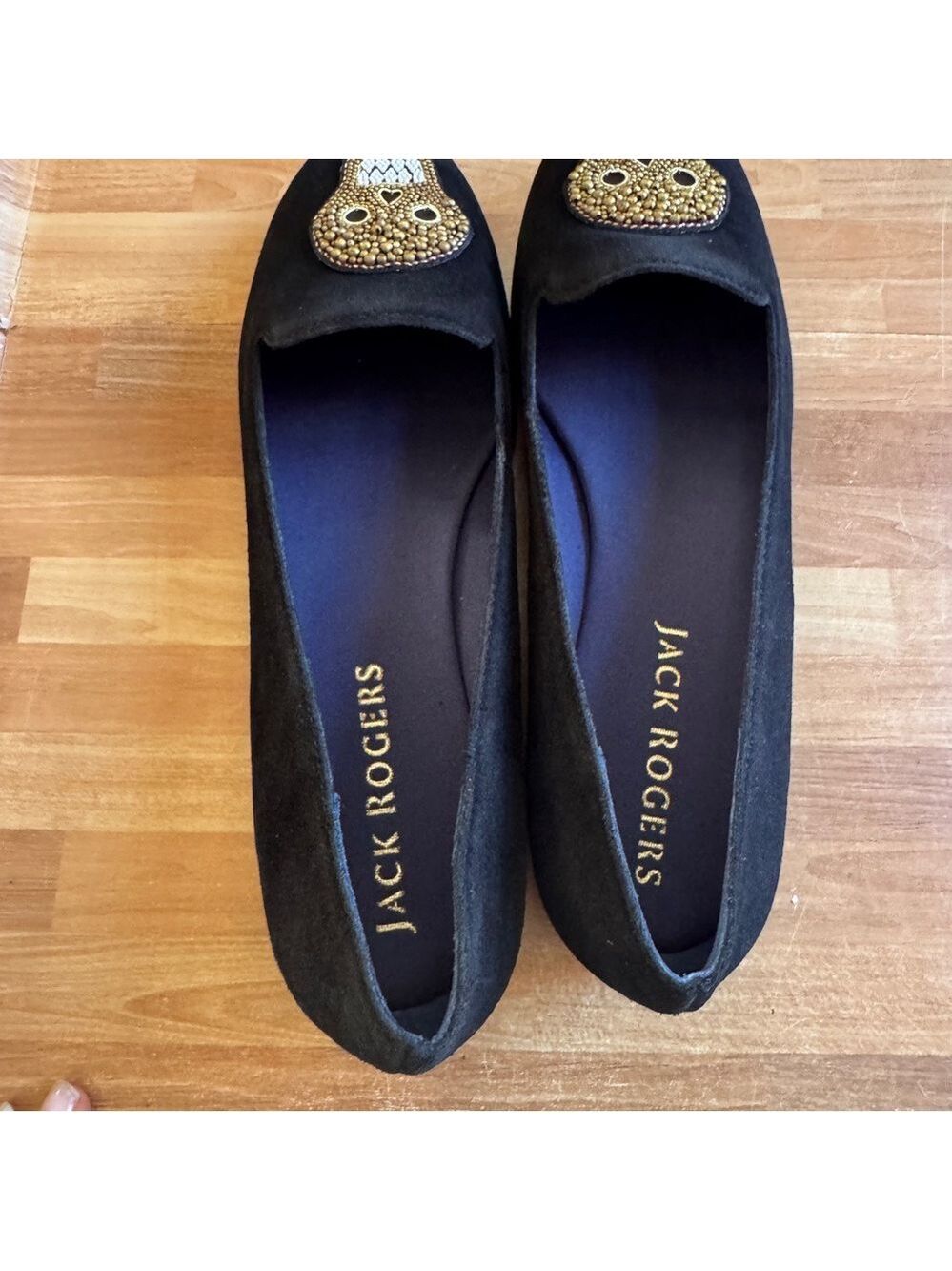 Jack Rogers Black Suede Pirate Skull Beaded Loafer Flats. Size 8.5 - Picture 6 of 11